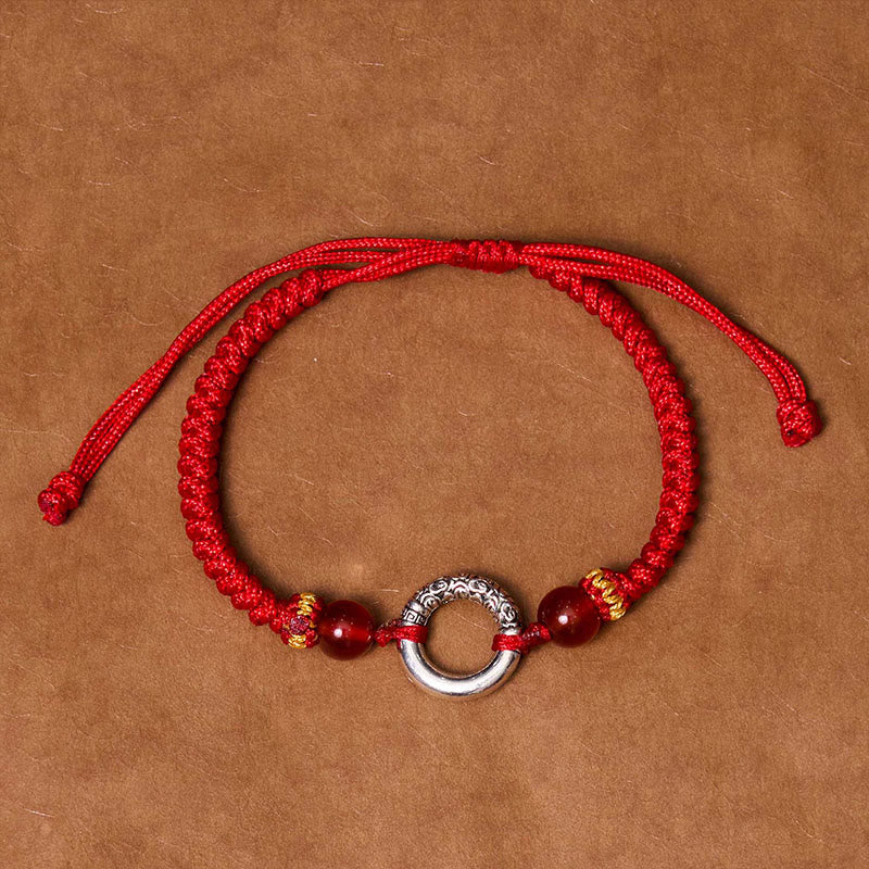 Braccialetto di corda intrecciata con fibbia di protezione in rame placcato argento sterling 925 Buddha Stones Peace