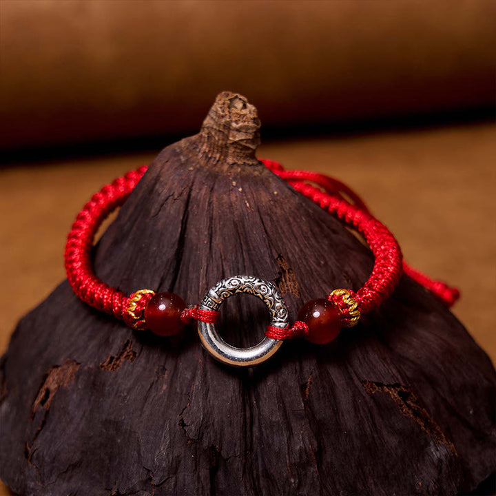 Braccialetto di corda intrecciata con fibbia di protezione in rame placcato argento sterling 925 Buddha Stones Peace