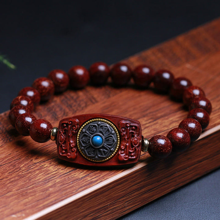Buddha Stones Piccola foglia Sandalo rosso Sandalo verde Sei vere parole Bracciale della pace