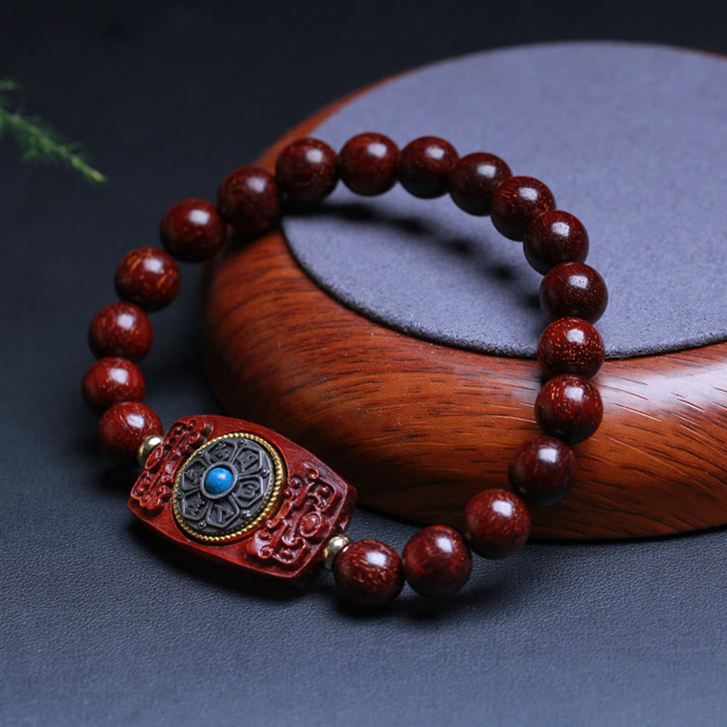 Buddha Stones Piccola foglia Sandalo rosso Sandalo verde Sei vere parole Bracciale della pace