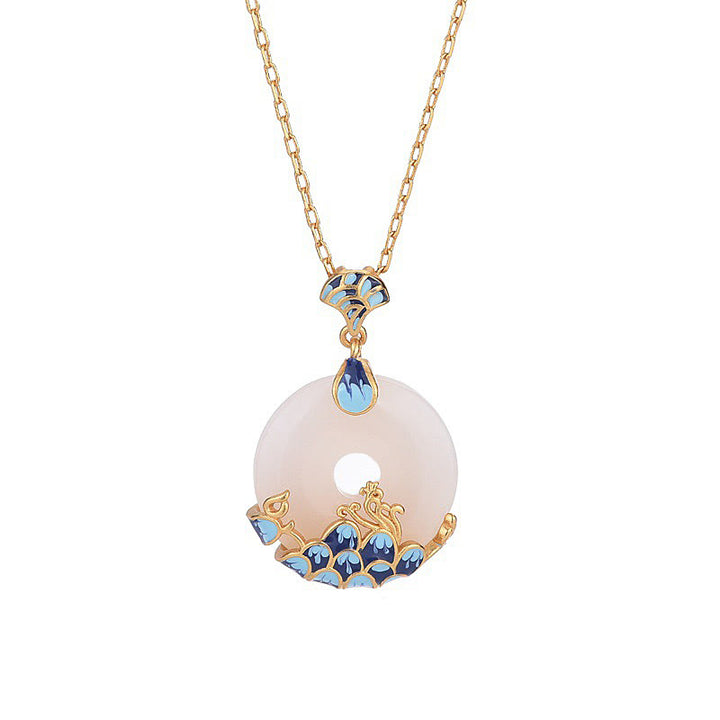 Collana con ciondolo Buddha Stones, giada bianca, fibbia della pace, montagne e mare, fortuna