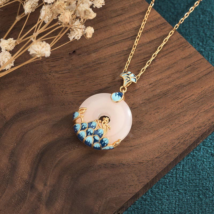 Collana con ciondolo Buddha Stones, giada bianca, fibbia della pace, montagne e mare, fortuna