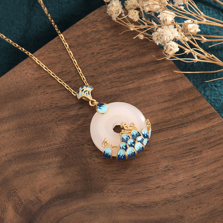 Collana con ciondolo Buddha Stones, giada bianca, fibbia della pace, montagne e mare, fortuna