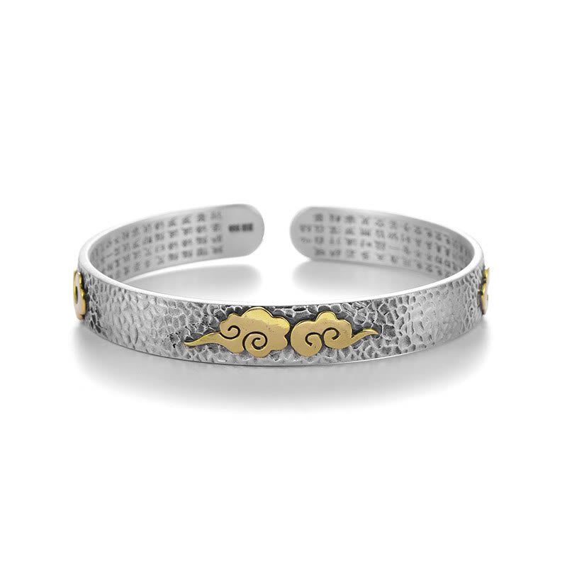 Buddha Stones Retro 999 Sterling Silver Heart Sutra Auspicious Cloud Wealth Cuff Bracciale Bangle - Argento Sterling 999 (leggero) (circonferenza polso: 15-18 cm) - image 9