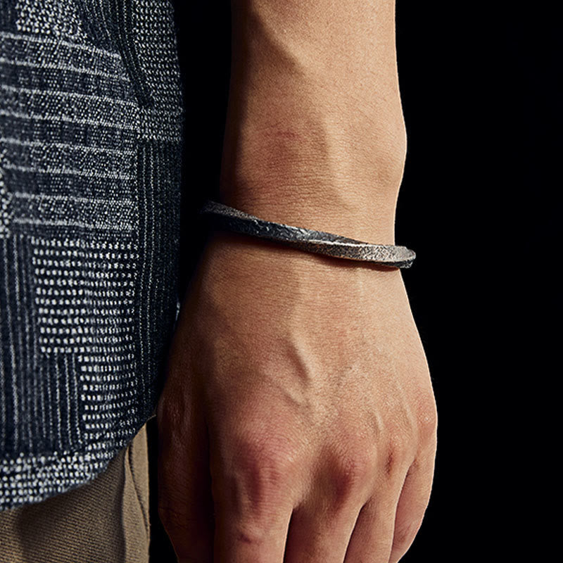 Buddha Stones Retro 999 Sterling Silver Möbius Loop Eternal Love Cuff Bracciale Bangle - image 8