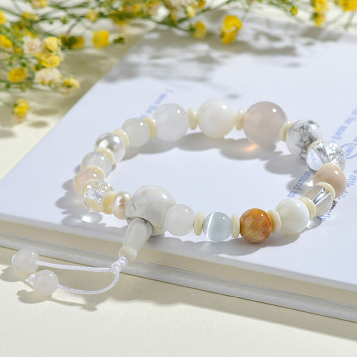 Bracciale Buddha Stones Agata Bianca Perla 18 Perline Equilibrio Fortuna