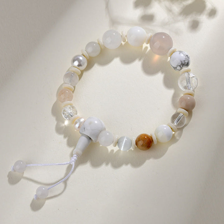 Bracciale Buddha Stones Agata Bianca Perla 18 Perline Equilibrio Fortuna