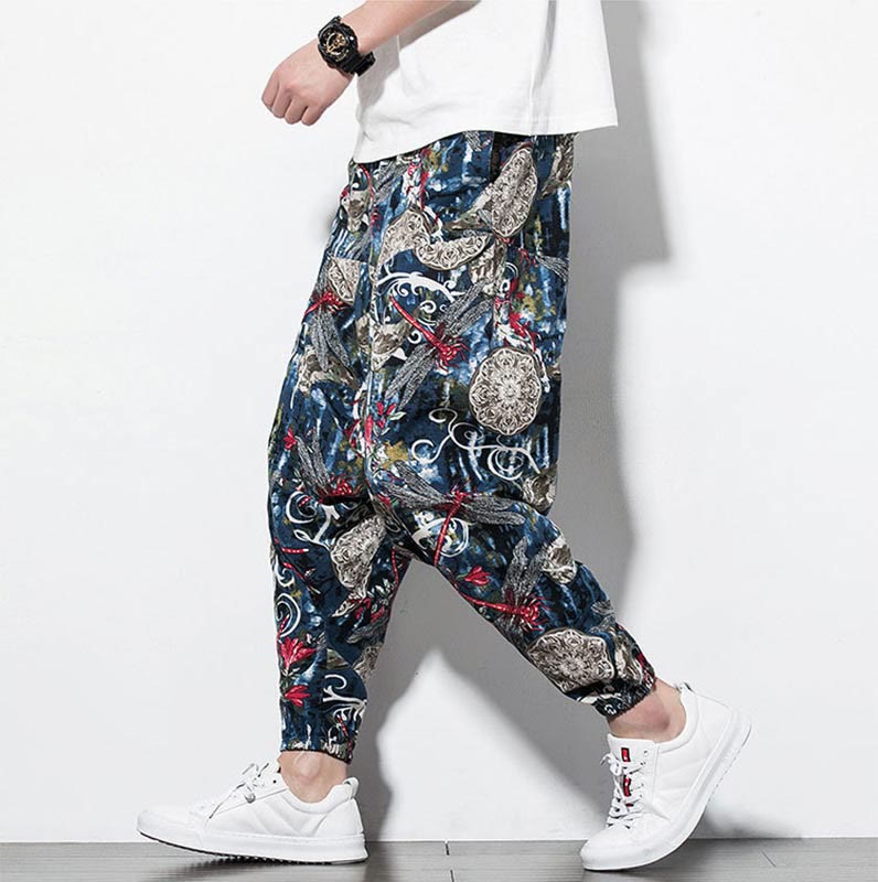Pantaloni harem da uomo in cotone con stampa libellula rossa e tarassaco, con tasche , Buddha Stones - Grigio ardesia - US/UK/AU46, EU56 (5XL) - image 1