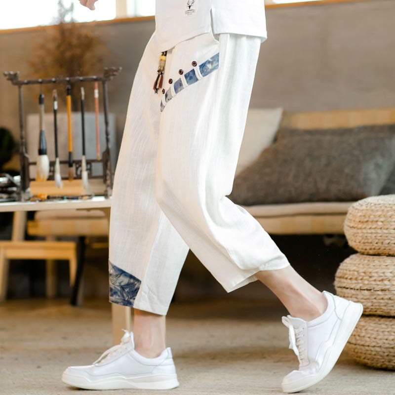 Pantaloni da uomo in cotone con coulisse, modello patchwork Buddha Stones, con tasche - image 1