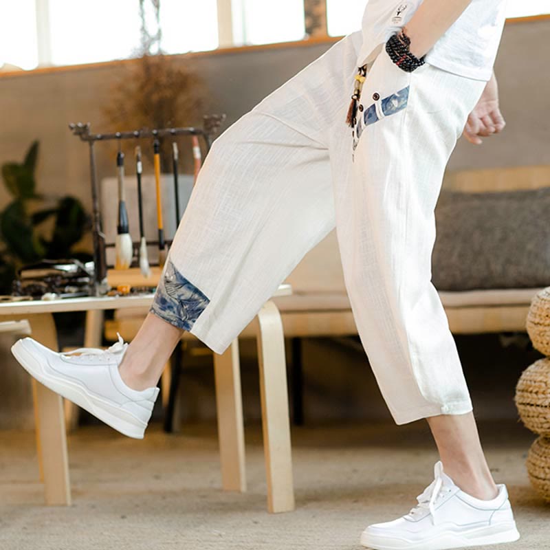 Pantaloni da uomo in cotone con coulisse, modello patchwork Buddha Stones, con tasche - image 6