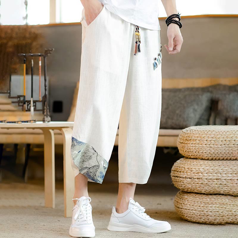Pantaloni da uomo in cotone con coulisse, modello patchwork Buddha Stones, con tasche - image 2