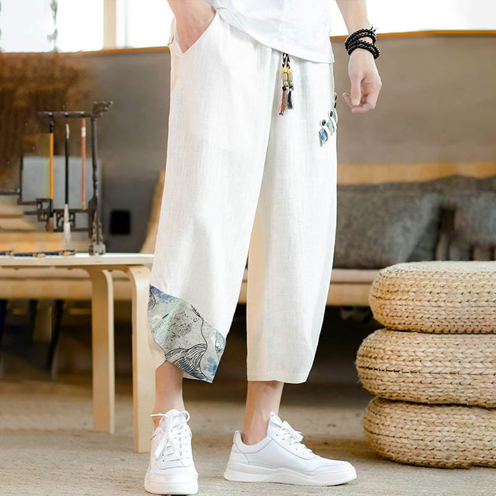 Pantaloni da uomo in cotone con coulisse, modello patchwork Buddha Stones, con tasche - image 2