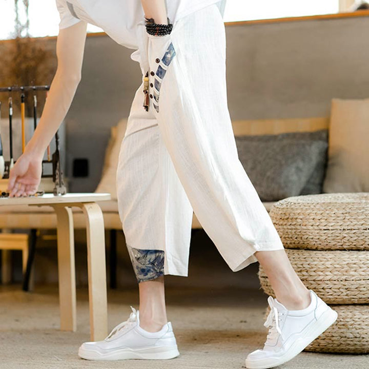 Pantaloni da uomo in cotone con coulisse, modello patchwork Buddha Stones, con tasche - image 4