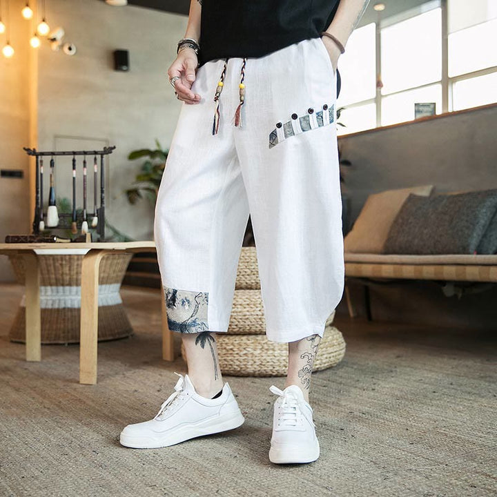 Pantaloni da uomo in cotone con coulisse, modello patchwork Buddha Stones, con tasche - image 7