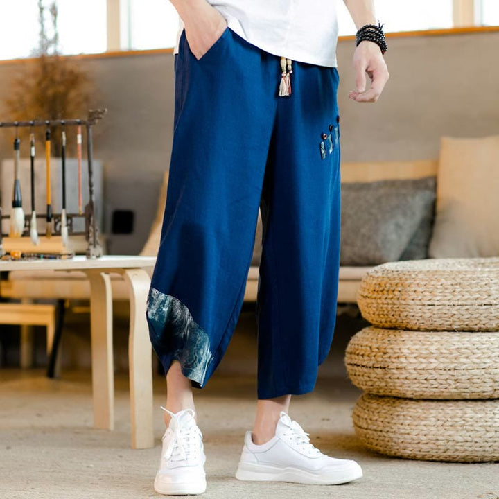 Pantaloni da uomo in cotone con coulisse, modello patchwork Buddha Stones, con tasche - image 10