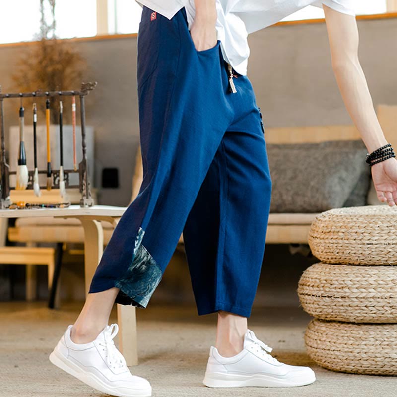 Pantaloni da uomo in cotone con coulisse, modello patchwork Buddha Stones, con tasche - image 11