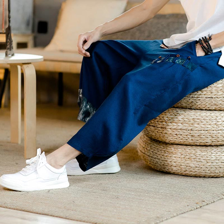 Pantaloni da uomo in cotone con coulisse, modello patchwork Buddha Stones, con tasche - image 13