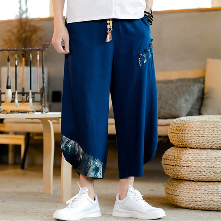 Pantaloni da uomo in cotone con coulisse, modello patchwork Buddha Stones, con tasche - SteelBlue - US/UK/AU46, EU56 (5XL)  - image 9