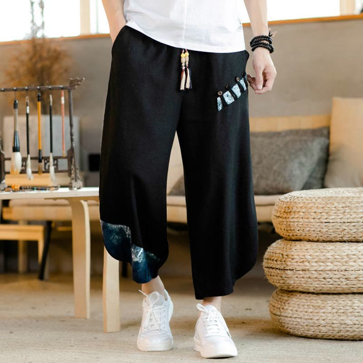 Pantaloni da uomo in cotone con coulisse, modello patchwork Buddha Stones, con tasche - Nero - US/UK/AU46, EU56 (5XL)  - image 15