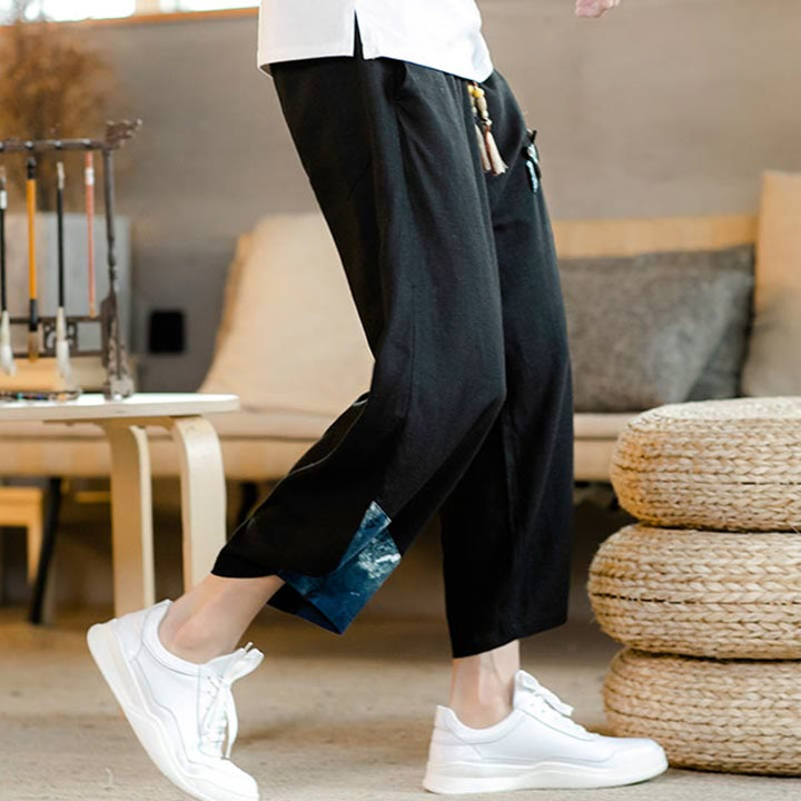 Pantaloni da uomo in cotone con coulisse, modello patchwork Buddha Stones, con tasche - image 17