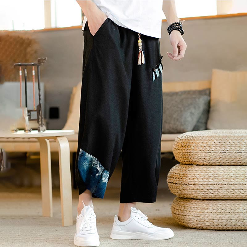 Pantaloni da uomo in cotone con coulisse, modello patchwork Buddha Stones, con tasche - image 16