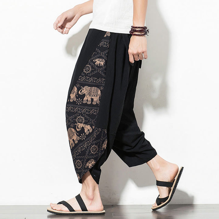 Pantaloni harem da uomo in cotone con stampa elefante marrone Buddha Stones con tasche - image 5