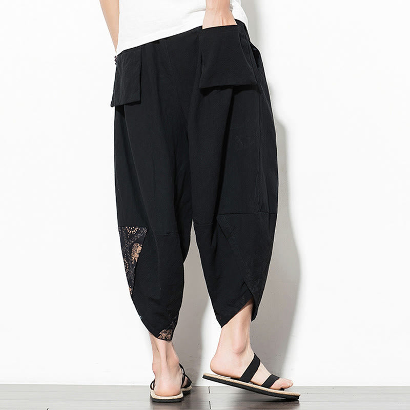 Pantaloni harem da uomo in cotone con stampa elefante marrone Buddha Stones con tasche