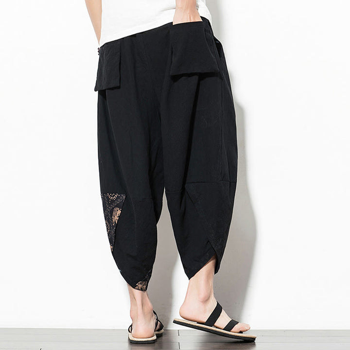 Pantaloni harem da uomo in cotone con stampa elefante marrone Buddha Stones con tasche