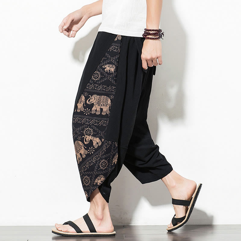 Pantaloni harem da uomo in cotone con stampa elefante marrone Buddha Stones con tasche - image 5