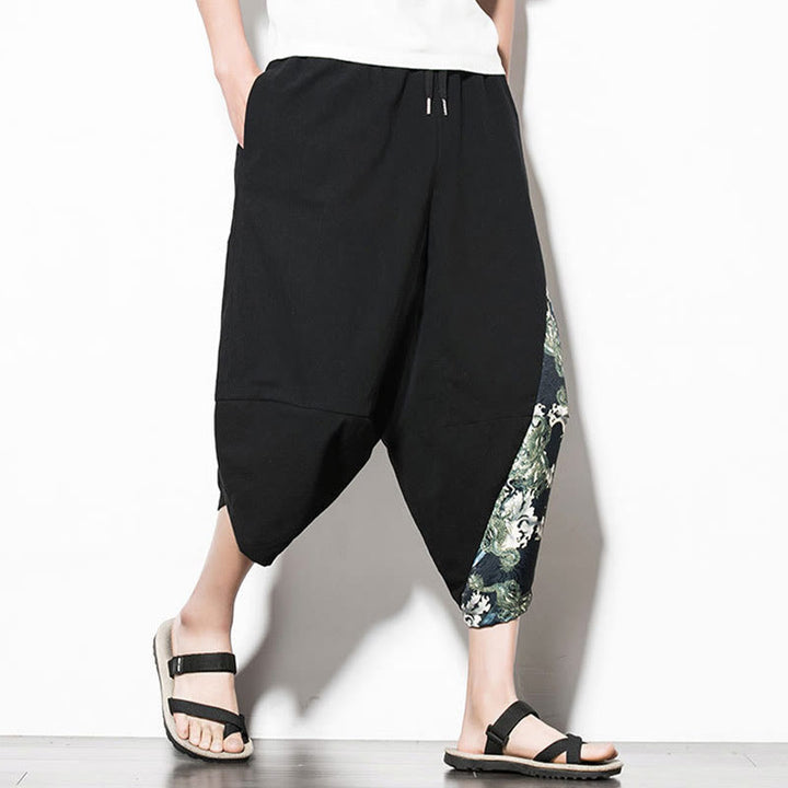 Pantaloni harem da uomo in cotone con stampa Buddha Stones Green Waves e tasche