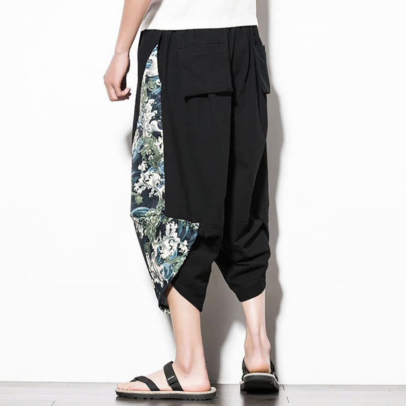 Pantaloni harem da uomo in cotone con stampa Buddha Stones Green Waves e tasche - image 2