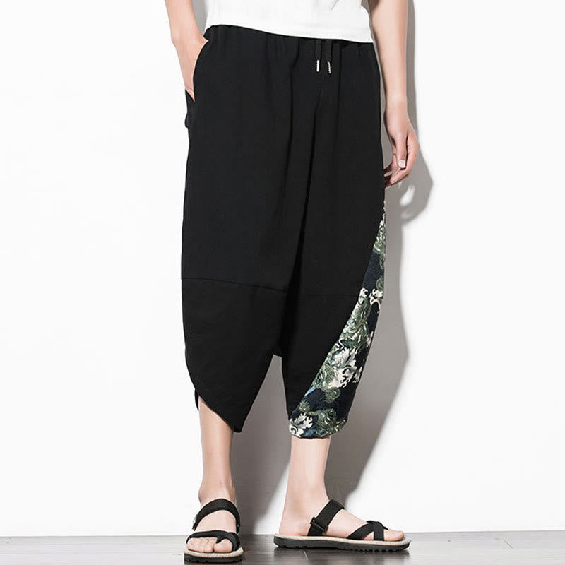 Pantaloni harem da uomo in cotone con stampa Buddha Stones Green Waves e tasche
