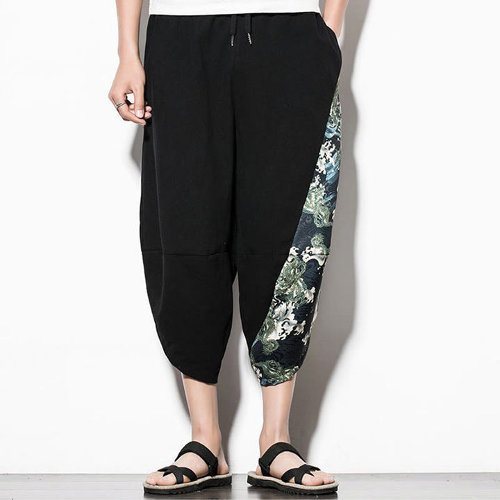 Pantaloni harem da uomo in cotone con stampa Buddha Stones Green Waves e tasche - image 1