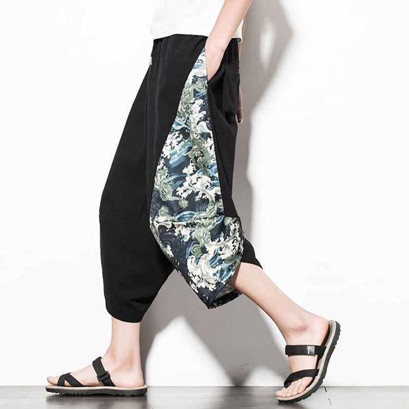 Pantaloni harem da uomo in cotone con stampa Buddha Stones Green Waves e tasche - image 7