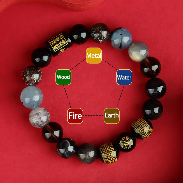 Buddha Stones Cinque Elementi Dio della Ricchezza Vari Cristallo Agata Ricchezza Fortuna Bracciale