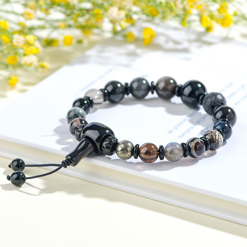 Buddha Stones Cinque Elementi Vari Cristallo Ossidiana Nera Bracciale Ricchezza Saggezza