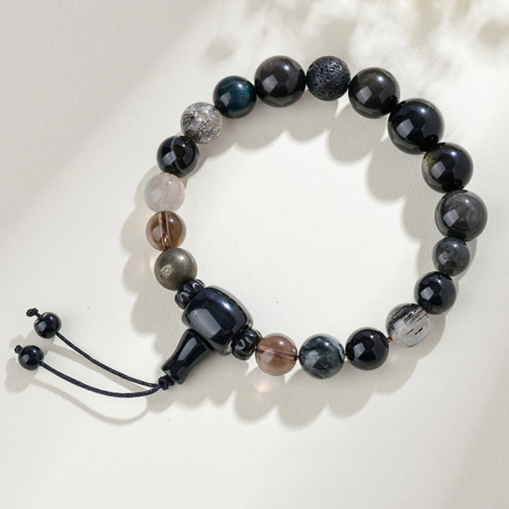 Buddha Stones Cinque Elementi Vari Cristallo Ossidiana Nera Bracciale Ricchezza Saggezza