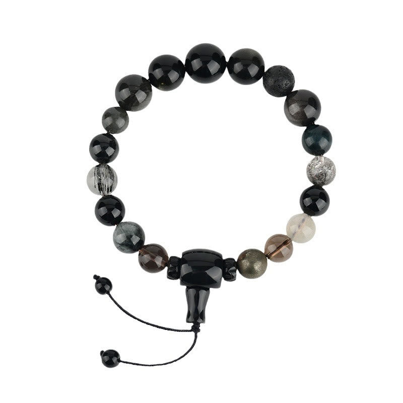 Buddha Stones Cinque Elementi Vari Cristallo Ossidiana Nera Bracciale Ricchezza Saggezza