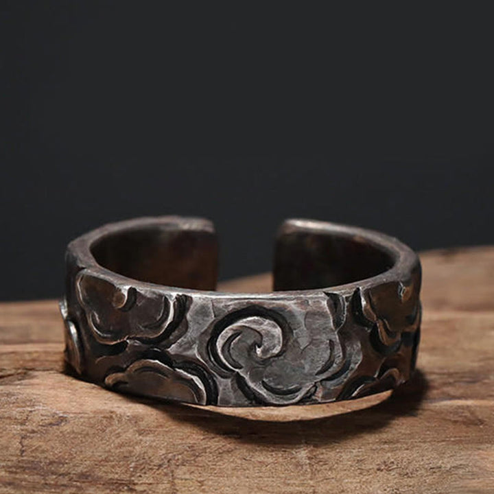 Anello di protezione regolabile con nuvole di buon auspicio in argento sterling 999 Buddha Stones