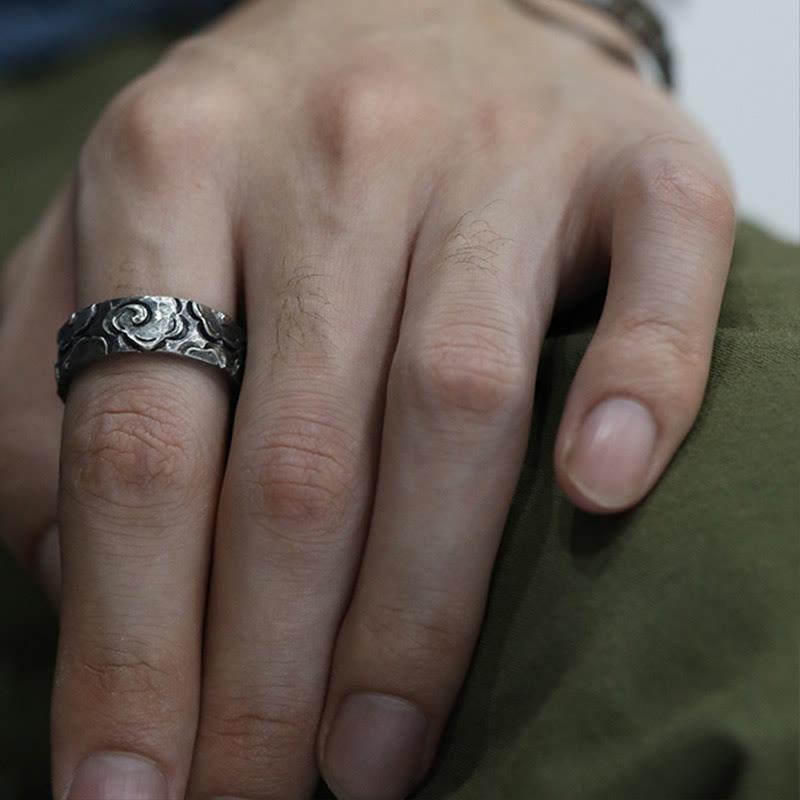 Anello di protezione regolabile con nuvole di buon auspicio in argento sterling 999 Buddha Stones