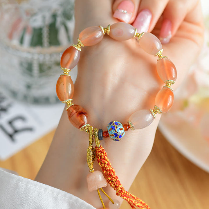 Bracciale Buddha Stones Tibetano Giada Bianca Agata Forza Fiducia