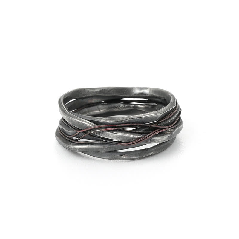 Anello di protezione in treccia di rame in argento sterling 999 Buddha Stones