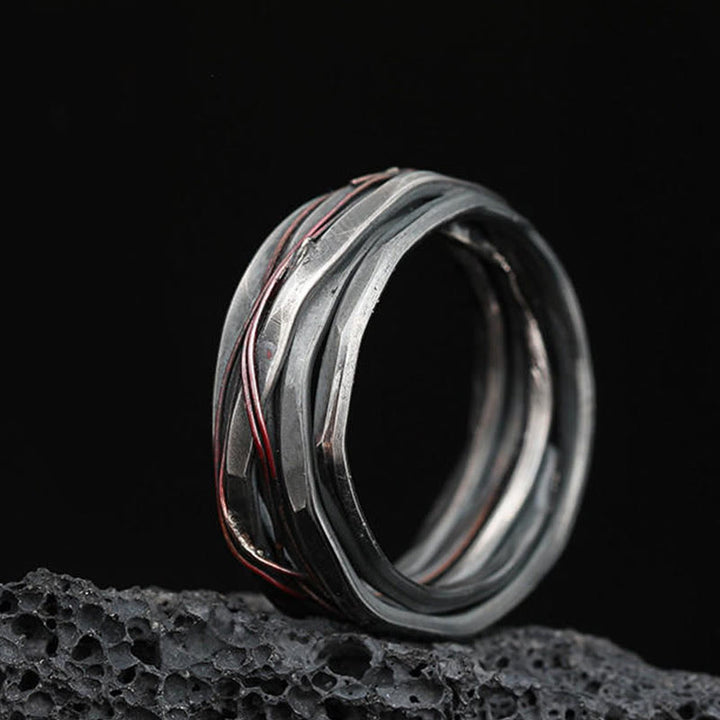 Anello di protezione in treccia di rame in argento sterling 999 Buddha Stones