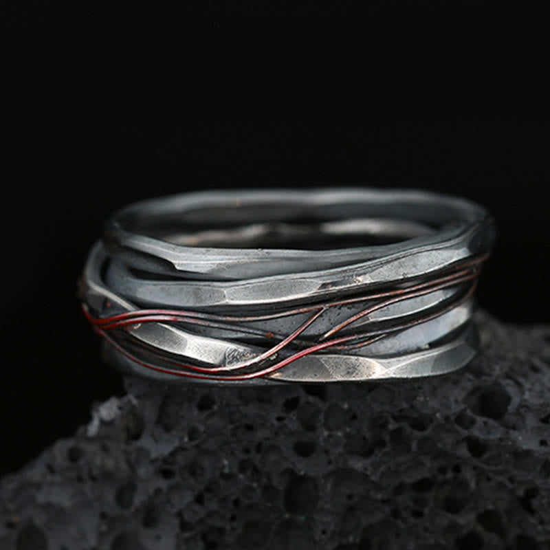 Anello di protezione in treccia di rame in argento sterling 999 Buddha Stones