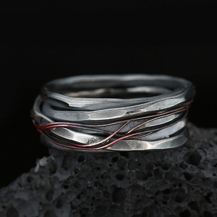 Anello di protezione in treccia di rame in argento sterling 999 Buddha Stones