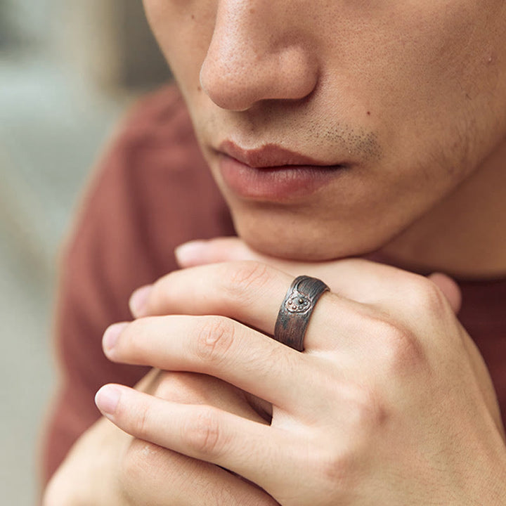 Anello di protezione regolabile in argento sterling 999 con Buddha Stones, stile retrò - image 9