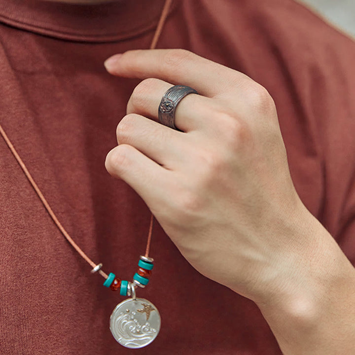 Anello di protezione regolabile in argento sterling 999 con Buddha Stones, stile retrò - image 4