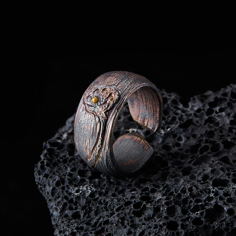 Anello di protezione regolabile in argento sterling 999 con Buddha Stones, stile retrò - Perimetro interno 62,5-65 mm - image 0