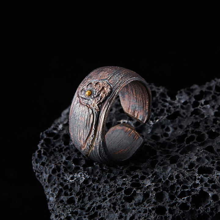 Anello di protezione regolabile in argento sterling 999 con Buddha Stones, stile retrò - Perimetro interno 62,5-65 mm - image 0