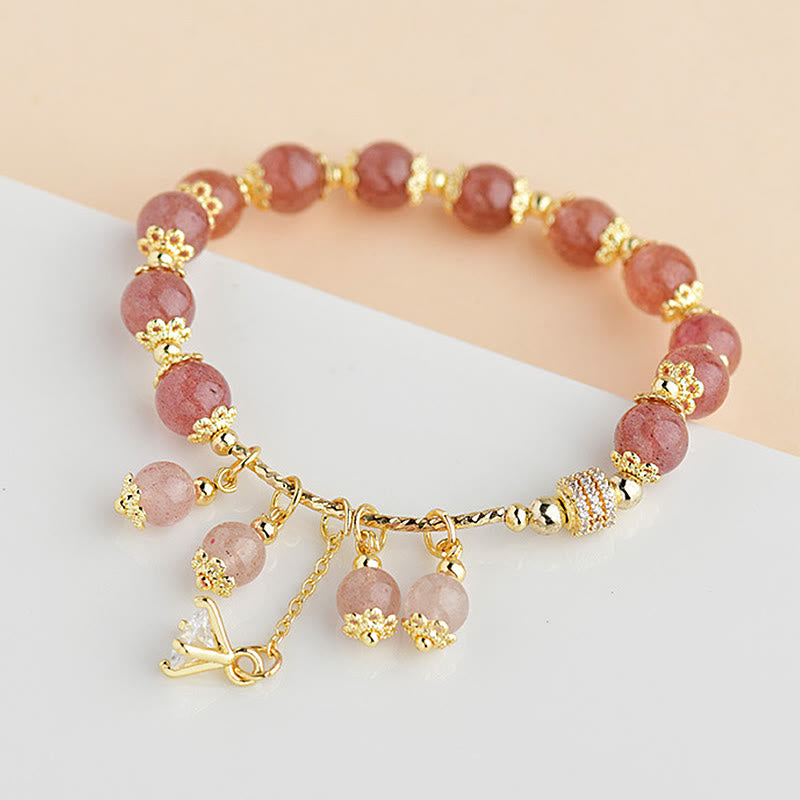 Braccialetto positivo di guarigione di cristallo di quarzo fragola naturale Buddha Stones Zircone